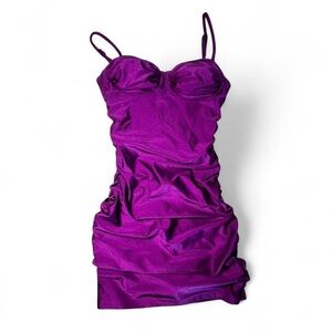 Purple Satin Scrunch Mini Dress